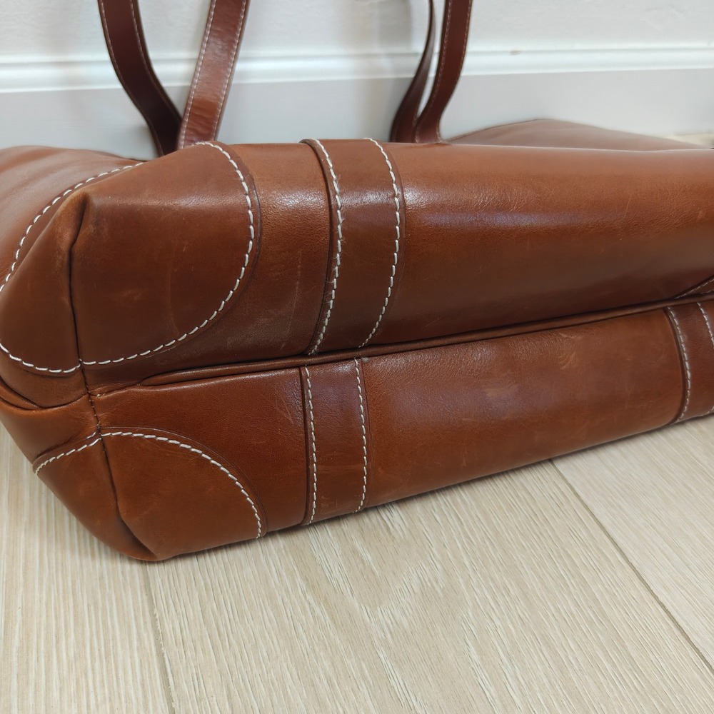 Mulholland Tote Bag OS Brown Leather Contrast Stitching Large Shoulder Bag - Picture 4 of 11